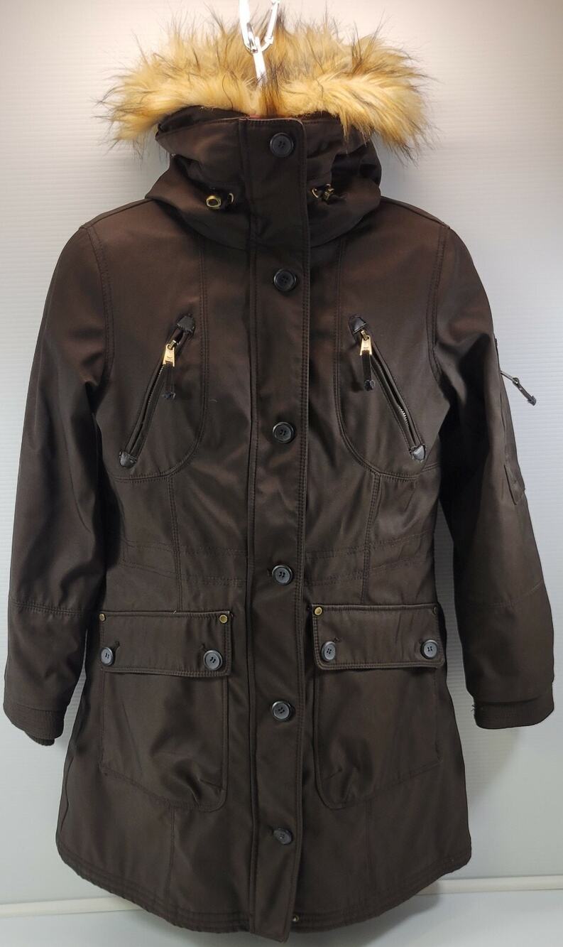 I5) 1 Madison Expedition Heritage Collection Women's Brown Parka Medium Faux Fur